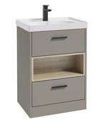SONAS MALMO 60cm Two Drawer Matt Khaki Floor Standing Vanity Unit Matt Basin- Matt Black Handle image