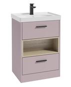 SONAS MALMO 60cm Two Drawer Matt Cashmere Pink Floor Standing Vanity Unit Matt Basin- Matt Black Handle image