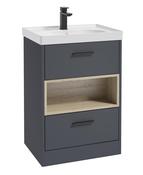 SONAS MALMO 60cm Two Drawer Matt Night Sky Blue Floor Standing Vanity Unit Matt Basin- Matt Black Handle image