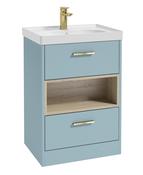 SONAS MALMO 60cm Two Drawer Matt Morning Sky Blue Floor Standing Vanity Unit Matt Basin- Brushed Gold Handle image