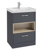 SONAS MALMO 60cm Two Drawer Matt Night Sky Blue Floor Standing Vanity Unit Matt Basin- Brushed Chrome Handle image
