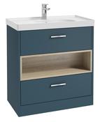 SONAS MALMO 80cm Two Drawer Matt Ocean Blue Floor Standing Vanity Unit Matt Basin - Brushed Chrome Handle image