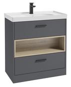 SONAS MALMO 80cm Two Drawer Matt Midnight Grey Floor Standing Vanity Unit Matt Basin - Matt Black Handle image