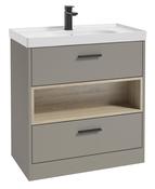 SONAS MALMO 80cm Two Drawer Matt Khaki Floor Standing Vanity Unit Matt Basin - Matt Black Handle image