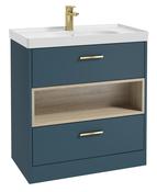 SONAS MALMO 80cm Two Drawer Matt Ocean Blue Floor Standing Vanity Unit Matt Basin - Brushed Gold Handle image