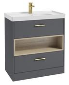 SONAS MALMO 80cm Two Drawer Matt Midnight Grey Floor Standing Vanity Unit Matt Basin - Brushed Gold Handle image