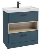 SONAS MALMO 80cm Two Drawer Matt Ocean Blue Floor Standing Vanity Unit Matt Basin - Matt Black Handle image