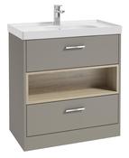 SONAS MALMO 80cm Two Drawer Matt Khaki Floor Standing Vanity Unit Matt Basin - Brushed Chrome Handle image