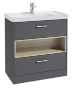 SONAS MALMO 80cm Two Drawer Matt Midnight Grey Floor Standing Vanity Unit Matt Basin - Brushed Chrome Handle image