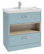 SONAS MALMO 80cm Two Drawer Matt Morning Sky Blue Floor Standing Vanity Unit Matt Basin - Brushed Chrome Handle image