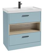 SONAS MALMO 80cm Two Drawer Matt Morning Sky Blue Floor Standing Vanity Unit Matt Basin- Matt Black Handle image