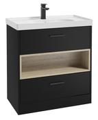 SONAS MALMO 80cm Two Drawer Matt Black Floor Standing Vanity Unit Matt Basin - Matt Black Handle image