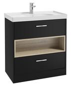 SONAS MALMO 80cm Two Drawer Matt Black Floor Standing Vanity Unit Matt Basin - Brushed Chrome Handle image