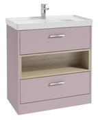 SONAS MALMO 80cm Two Drawer Matt Cashmere Pink Floor Standing Vanity Unit Matt Basin - Brushed Chrome Handle image