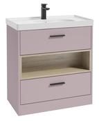 SONAS MALMO 80cm Two Drawer Matt Cashmere Pink Floor Standing Vanity Unit Matt Basin - Matt Black Handle image