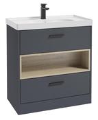 SONAS MALMO 80cm Two Drawer Matt Night Sky Blue Floor Standing Vanity Unit Matt Basin - Matt Black Handle image