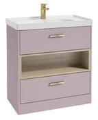 SONAS MALMO 80cm Two Drawer Matt Cashmere Pink Floor Standing Vanity Unit Matt Basin - Brushed Gold Handle image