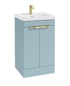 SONAS STOCKHOLM 50cm Two Door Floor Standing Matt Morning Sky Blue Vanity Unit - Brushed Gold Handles image