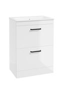 SONAS CORTA Floorstanding 60cm Two Drawer Unit Gloss White-Black Handles image