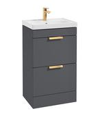 STOCKHOLM Floorstanding 50cm Two Drawer Unit Matt Midnight Grey &amp; Handles image