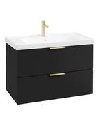 STOCKHOLM Wall Hung 80cm Two Drawer Unit Matt Black &amp; Handles image