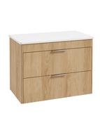 REED Wall Hung 80cm Two Drawer Countertop Vanity Unit Stillwater Alder &amp; Handles image