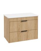 REED Wall Hung 80cm Two Drawer Countertop Vanity Unit Stillwater Alder &amp; Handles image