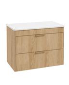 REED Wall Hung 80cm Two Drawer Countertop Vanity Unit Stillwater Alder &amp; Handles image