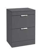STOCKHOLM Floorstanding 60cm Two Drawer Countertop Unit Matt Midnight Grey &amp; Handles image