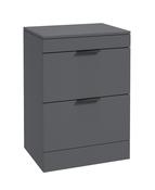 STOCKHOLM Floorstanding 60cm Two Drawer Countertop Unit Matt Midnight Grey &amp; Handles image