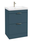 STOCKHOLM Floorstanding 60cm Two Drawer Unit Matt Ocean Blue &amp; Handles image