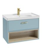 SONAS MALMO 80cm Matt Morning Sky Blue Single Drawer Vanity Unit Matt Basin - Brushed Gold Handle image