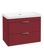 REED Wall Hung 80cm Two Drawer Vanity Unit Ruby Fern &amp; Basin &amp; Handles image