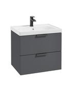 STOCKHOLM Wall Hung 60cm Two Drawer Unit Matt Midnight Grey &amp; Handles image
