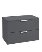 STOCKHOLM Wall Hung 80cm Two Drawer Countertop Unit Matt Midnight Grey &amp; Handles image