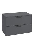 STOCKHOLM Wall Hung 80cm Two Drawer Countertop Unit Matt Midnight Grey &amp; Handles image