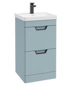SONAS Freya 50cm 2 Drawer Floor Standing Vanity Unit Morning Sky Blue Matt - Matt Black Hardware image