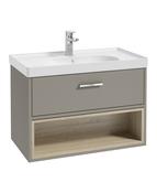 SONAS Malmo 80cm Wall Hung Vanity Unit with Matt Basin Khaki Matt - Brushed Chrome Hardware image