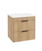 REED Wall Hung 60cm Two Drawer Countertop Vanity Unit Stillwater Alder &amp; Handles image