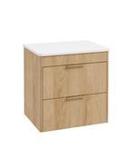 REED Wall Hung 60cm Two Drawer Countertop Vanity Unit Stillwater Alder &amp; Handles image