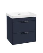REED Wall Hung 60cm Two Drawer Vanity Unit Cobalt Night &amp; Basin &amp; Handles image