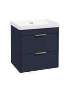 REED Wall Hung 60cm Two Drawer Vanity Unit Cobalt Night &amp; Basin &amp; Handles image
