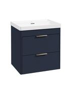 REED Wall Hung 60cm Two Drawer Vanity Unit Cobalt Night &amp; Basin &amp; Handles image