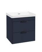REED Wall Hung 60cm Two Drawer Vanity Unit Cobalt Night &amp; Basin &amp; Handles image