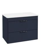 REED 80cm Wall Hung Two Drawer Countertop Vanity Unit Cobalt Night  &amp; Handles image