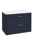 REED 80cm Wall Hung Two Drawer Countertop Vanity Unit Cobalt Night  &amp; Handles image