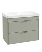 REED 80cm Wall Hung Two Drawer Vanity Unit Lakeside Sage &amp; Basin &amp; Handles image
