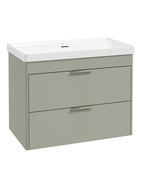 REED 80cm Wall Hung Two Drawer Vanity Unit Lakeside Sage &amp; Basin &amp; Handles image