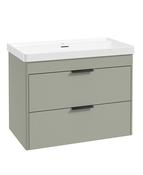 REED 80cm Wall Hung Two Drawer Vanity Unit Lakeside Sage &amp; Basin &amp; Handles image