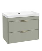 REED 80cm Wall Hung Two Drawer Vanity Unit Lakeside Sage &amp; Basin &amp; Handles image